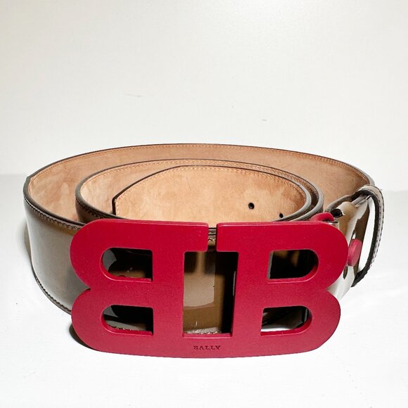 Bally Mirror B45M Belt – Red Logo Buckle - Picture 1 of 8